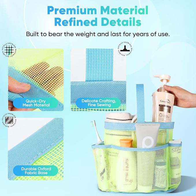 EUDELE Mesh Shower Caddy Portable, 8-Pocket Large Capacity, Quick Dry, Easy Clean, Ideal for Beach, Swimming, Gym, Travel - Image 3