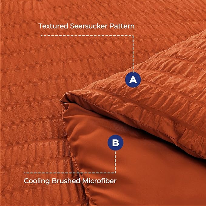 HYMOKEGE Burnt Orange Twin XL Comforter Set Seersucker 5 Pieces, All Season Luxury Bed in a Bag for Bedroom, Bedding Set with Comforter, Sheets, Pillowcase & Sham
