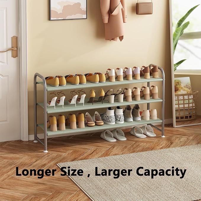 INGIORDAR Shoe Rack 3 Tier Long Storage Organizer Wide Metal Shoe Shelf for Closet Entryway Grey - Image 4