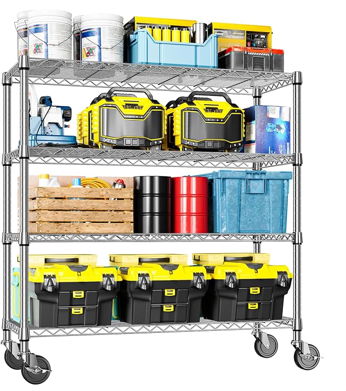 IZEUK 4-Tier Heavy Duty Metal Wire Shelving Unit, Adjustable Storage Rack Organizer for Garage, Kitchen, Office, Pantry, Warehouse (Chrome, 17.7" D x 47.2" W x 59.1" H) by IZEUK