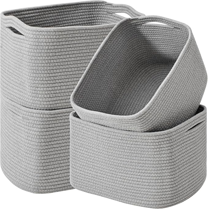 ICERZCZ Storage Baskets for Organizing & Shelves, Woven Cotton Rope Organization Bins for Dog Toys, Clothes, Books, Nursery Organizer, 15" Lx11 Wx9.5 H, (4 Packs) Grey by ICERZCZ