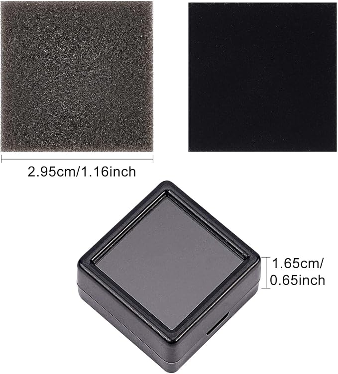 BENECREAT 36PCS Black Gemstone Display Box Mini Square Acrylic Jewelry Box Container(1.2x1.2x0.6) with Clear Top Lids and Sponge for Gems,Jewelry Packing - Image 2