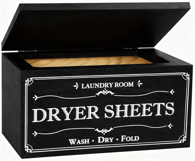 Rustic Farmhouse Decor Dryer Sheet Holder With Hinged Lid - For Laundry Room Organization - Laundry Softener Dispenser - Home Laundry Room Décor (Black) by DealHaul