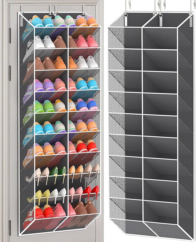 20-30 Pairs Over the Door Shoe Organizer, Breathable Mesh Pocket Hanging Shoe Storage for Closet, 10-Tier Door Shoes Rack, Handing Shoes Holder Fit All the Family's Sneakers, Boots, Heels, Dark Grey by UVIAHOMIHOMEORGANIZER