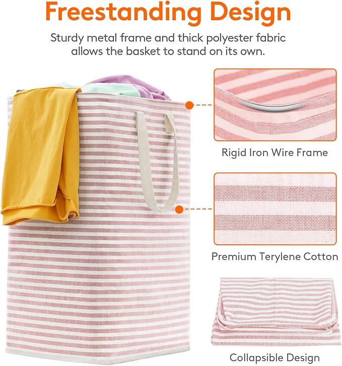 Lifewit 1 Pack Laundry Basket 80L Each, Collapsible Clothes Hamper with Reinforced Handles, Freestanding Waterproof Design for Bedroom and Laundry Room, Pink 80L Total - Image 2