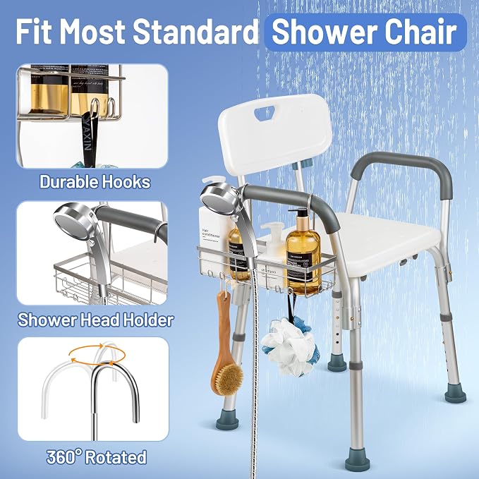 YUOROS Shower Caddy Hanging, 304 Stainless Steel Shower Organizer Rack for Shower Chair Bench for Elderly Seniors Disabled Handicap - Image 7