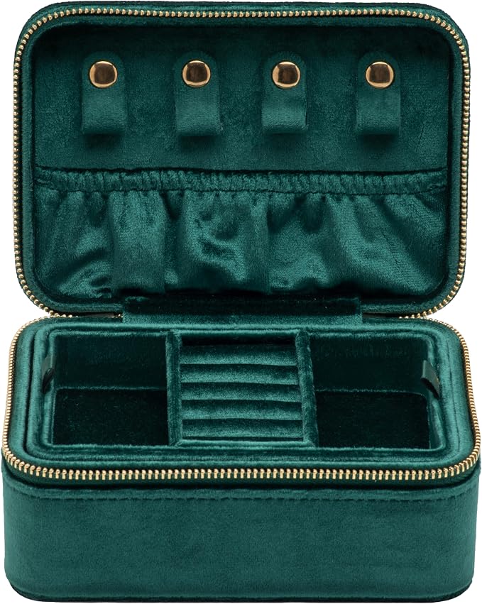 Velvet Travel Jewelry Organizer Box with Zipper Around Portable Accessory Display Tray Holder Storage Case for Multiple Earrings Rings Necklaces Bracelets (Green) - Image 4
