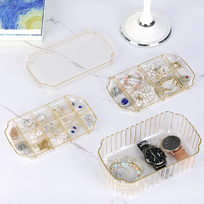 LETURE 3-Layer Jewelry Organizer Box for Earrings, Rings, Necklaces, Bracelets, Clear Plastic Bead Storage Containers for Crafts (Gold) - Image 6