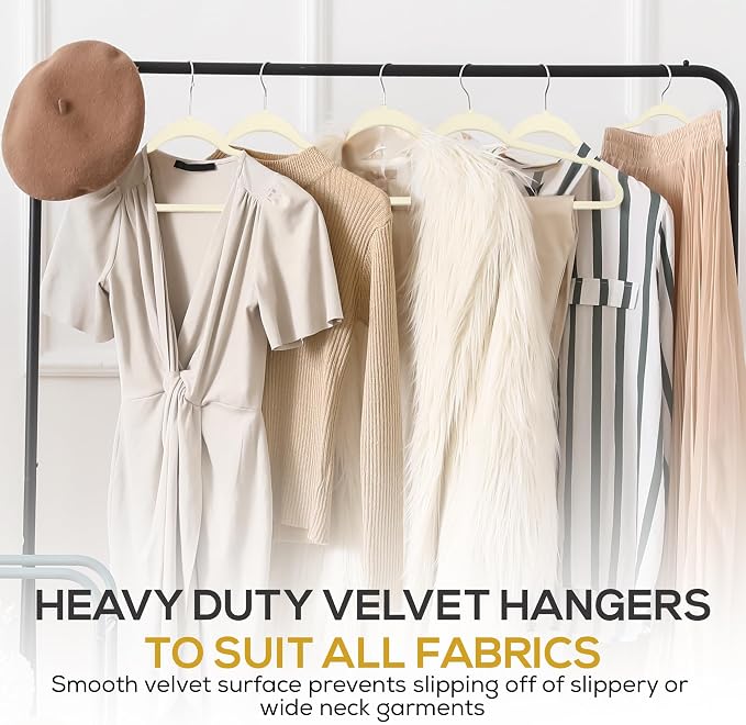Techzoo 50 Pack New Premium Quality Velvet Hangers Ultra Thin Non Slip Adult Felt Space Saving Hangers for Closet Heavy Duty Coat Pants Jackets Dress Hangers 360° Swivel Hook Hold Upto 10 lbs Ivory - Image 7