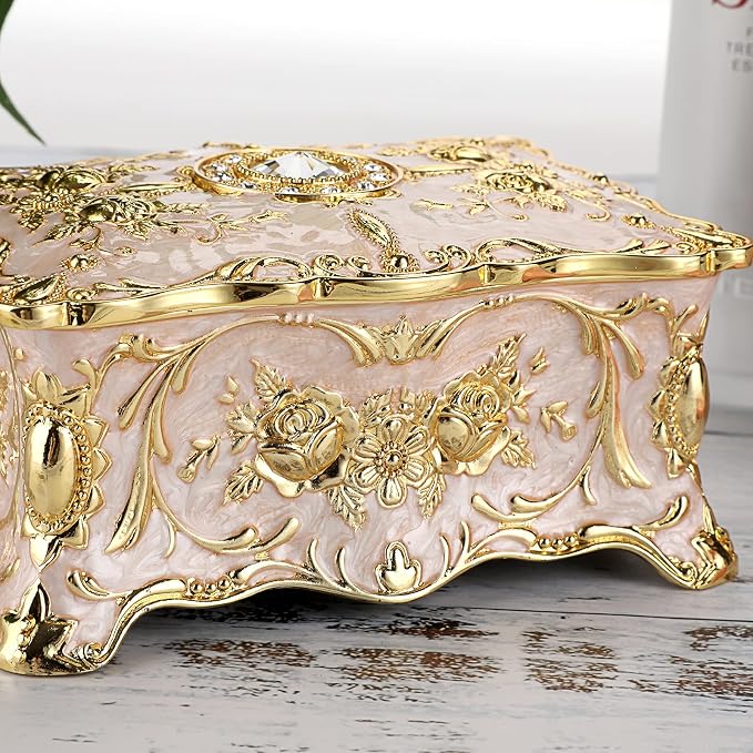 Hipiw Vintage Jewelry Organizer Box - Metal Trinket Storage Box Ornate Treasure Chest Box Jewelry Decorative box Keepsake Gift Box Case for Women,4.9"x3.4"x2.7" - Image 3