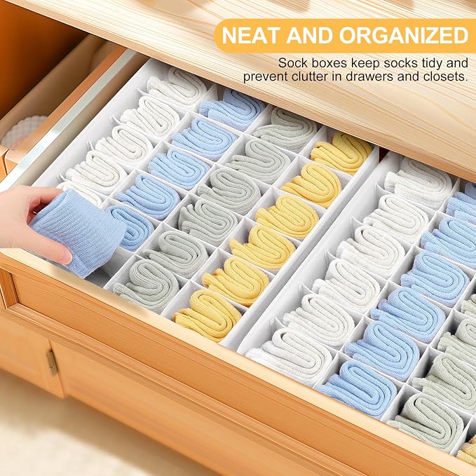 Sock Organizer 4 Pack, 24 Cell Foldable Underwear & Sock Storage, Drawer Organizer for Ties, Belts. (White) - Image 3