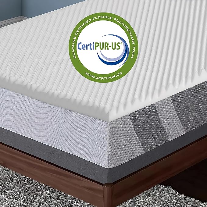 Treaton, 2-Inch Convoluted High Density Foam Mattress Topper, CertiPUR-US Certified for Superior Comfort and Support, King, Green
