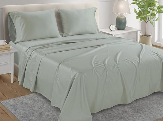 King Bed Sheets Deep Pocket King Sheet Set, 800 Thread Count Sateen Weave Long Staple Fully 15" Deep Elasticated Egyptian Cotton Sheet & Pillowcase sets, Naturally Breathable Cotton Bedding - Mineral