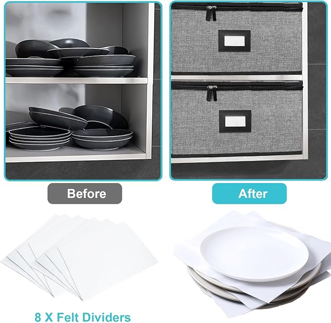Quilted Platter Storage Case-Fine China Storage Containers Hard Shell for Organizing,Stackable Plate Storage Containers with 4 Felt Dividers,dinnerware Storage,Moving Box,Moving Supplies - Image 5