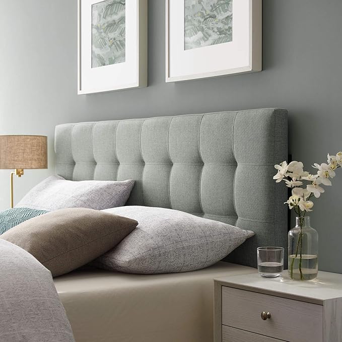 Modway AMZ-5041 Lily Tufted Linen Fabric Upholstered Queen Headboard in Gray