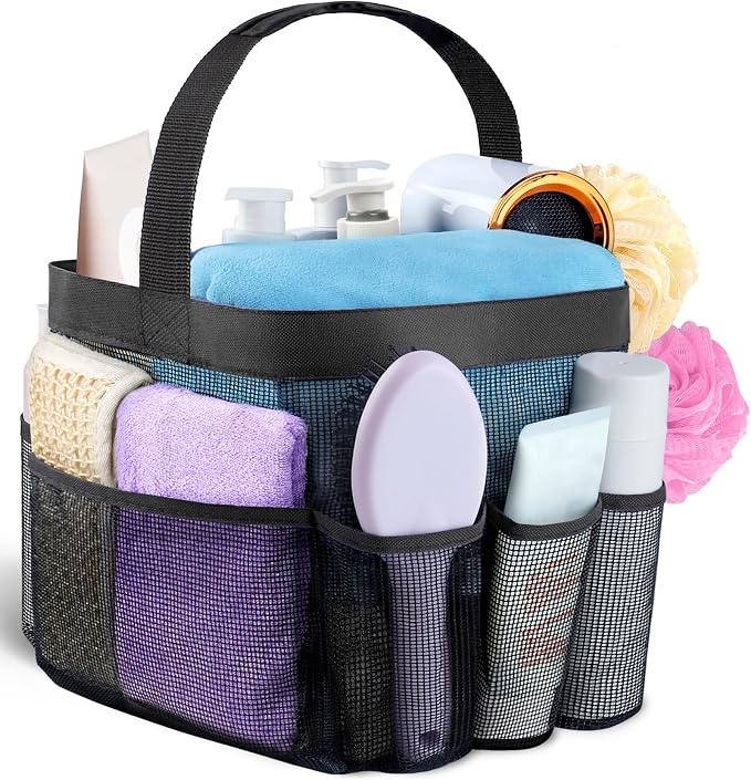 Attmu Mesh Shower Caddy Portable for College Dorm Room Camping Essentials, Shower Caddy Dorm with 9-Pockets, Large Capacity Hanging Basket Bathroom Bag for Toiletry, Swimming, Gym, Camp, Beach by Attmu