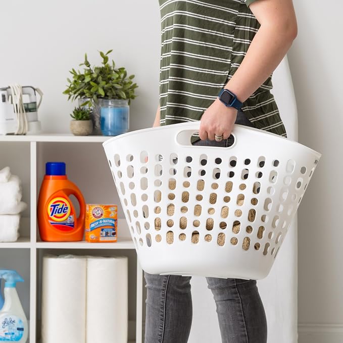IRIS USA Plastic Laundry Basket, 27L - 3 Pack, Flexible Clothes Hamper with Ventilation Holes, Laundry Room Bedroom Bathroom Apartment Dorm Blankets Pillows Trinkets Organization, White - Image 3