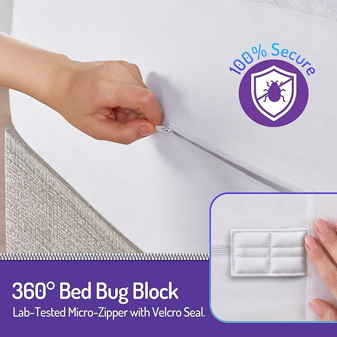 Degrees of Comfort Bed Bug Mattress Cover King Size - 13-15" Deep Pocket 3M Scotchgard Waterproof Zippered Encasement Protector, Breathable Cotton Terry Top