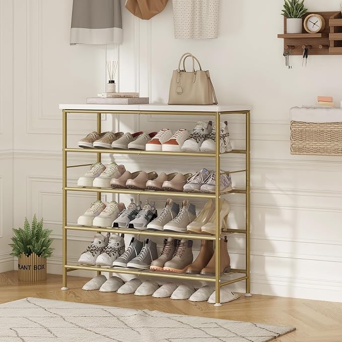 SUOERNUO Shoe Rack Organizer 5 Tier for Closet Entryway Free Standing Metal Storage Shoe Shelf with MDF Top Board，Gold - Image 5