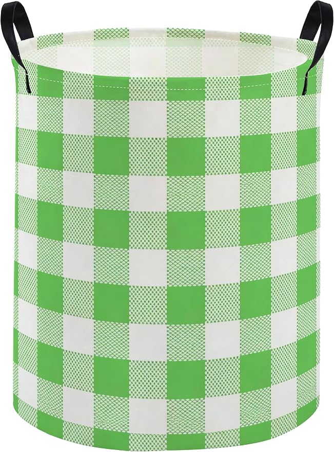 Kids Laundry Basket Grid Hamper for Nursery Green Hamper Cute Kids Storage Bin Organizer Room Decor for Home(Green Grid) by DDBASKET