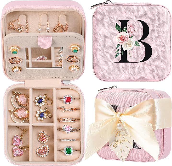 AYGXU Travel Jewelry Box for Women and Girls - Small Case With Initial A-Z - Teacher Gifts by AYGXU