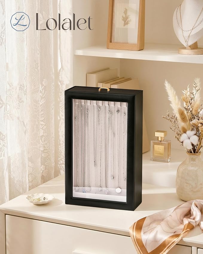 Lolalet Upgraded Double-Sided Hanging Necklace Organizer Box, Jewelry Display Case with Double-Sided Clear Window for Necklaces Bracelets, Tangle-Free Necklace Storage Box, Mothers Day Gift - Image 4