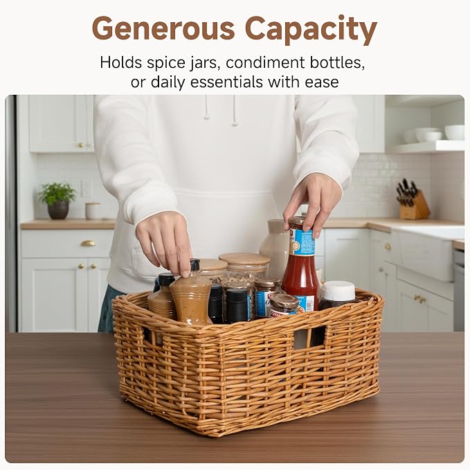 StorageWorks Pantry Baskets, Willow Storage Baskets for Organizing, Shelves, Pantry Organizers and Storage, Brown, 15"L x 11"W x 6 ¾"H - Image 4