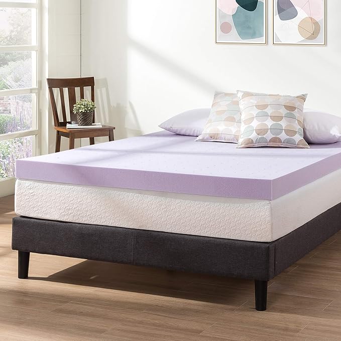 Mellow 4 Inch Ventilated Memory Foam Mattress Topper, Soothing Lavender Infusion, CertiPUR-US Certified, Twin XL