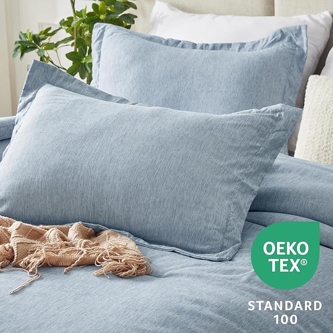 CozyLux King Size Comforter Set - 3 Pieces Blue Soft Luxury Cationic Dyeing Bedding Comforter for All Season, Breathable Lightweight Fluffy Bed Set with 1 Comforter and 2 Pillow Shams