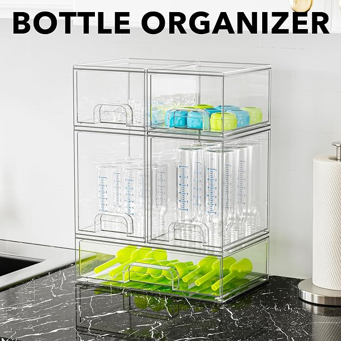 SpaceAid Bottle Storage Organizer Baby - Acrylic Bottles Station Organizer Container, Stackable Clear Drawers for Countertop, Vanity, Bathroom, Cabinet, Pantry Organization, 5 Pack, 2S2M1L, 15.4" H - Image 3