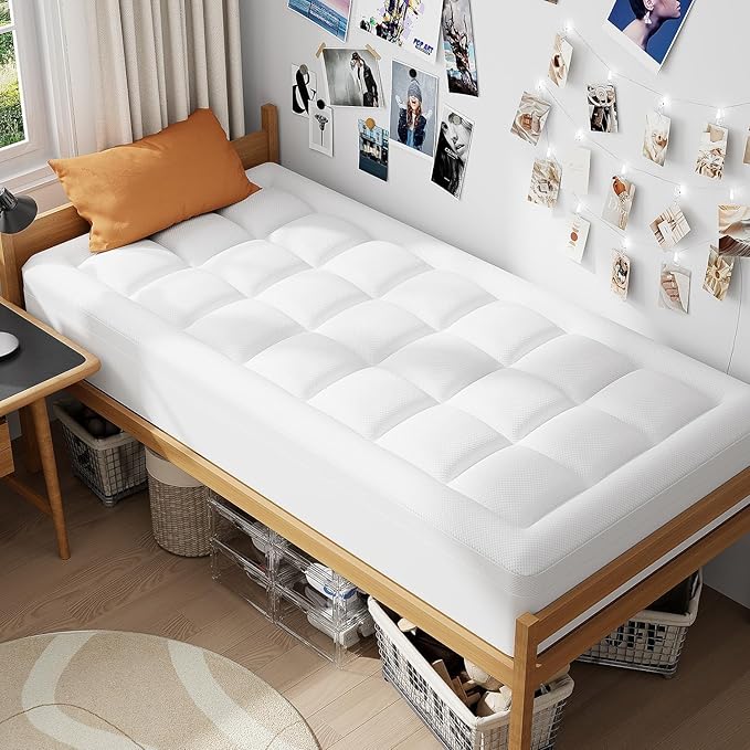 ELEMUSE Dual Layer 4 Inch Memory Foam Mattress Topper Twin XL for College Dorm Room Essentials, 2 Inch Cooling Gel Memory Foam and 2 Inch Washale Soft Pillow Top Extra Long Twin Mattress Pad