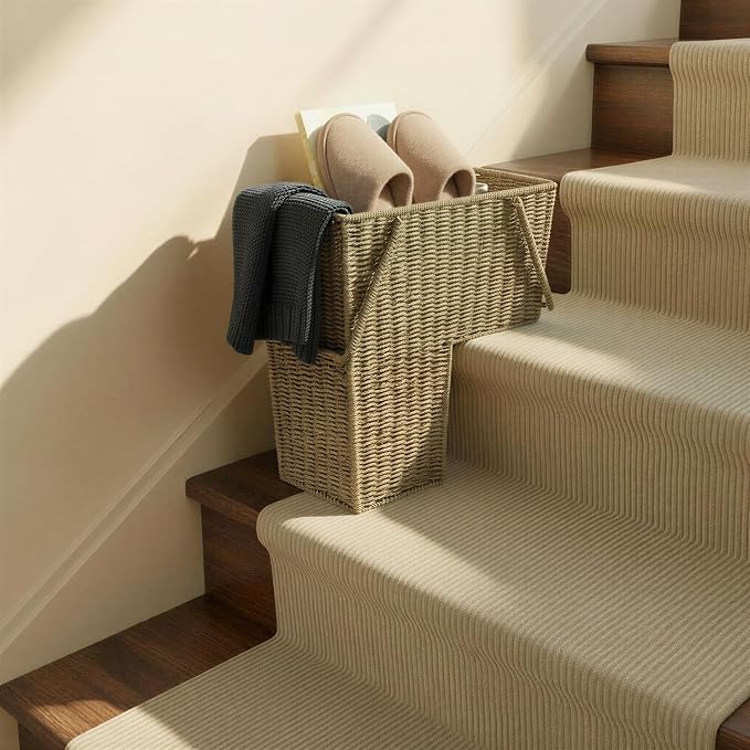 Household Essentials Wicker Stair Basket with Handles, Handwoven Seagrass, Natural - Image 9