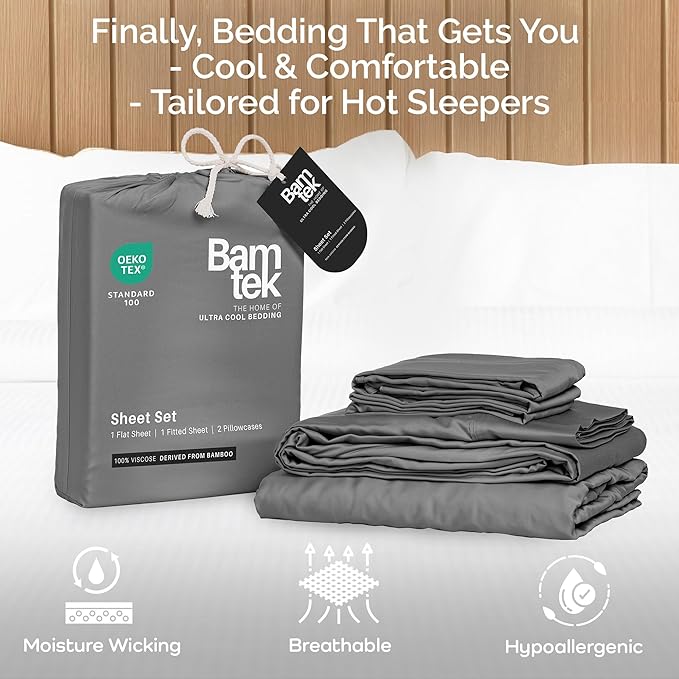 Viscose Bamboo Sheets King Size 4PC Set - Cooling Sheets for Hot Sleepers with Moisture Wicking Technology - Silky Soft 18 Inch Deep Pocket - Steel 76"x 80"