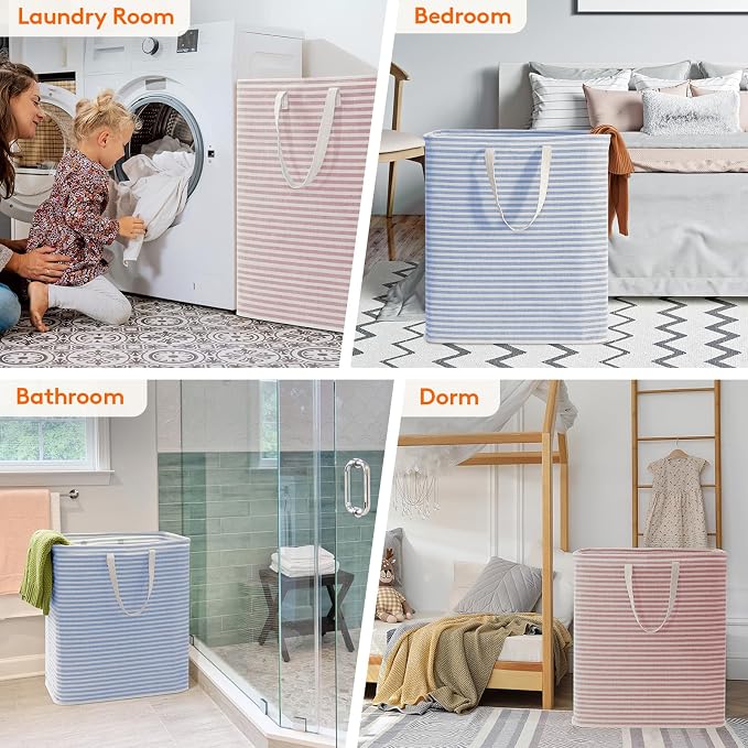 Lifewit 2 Pack Laundry Basket 100L Each, Collapsible Clothes Hamper with Reinforced Handles, Freestanding Waterproof Design for Bedroom and Laundry Room, Pink&Blue 200L Total - Image 7