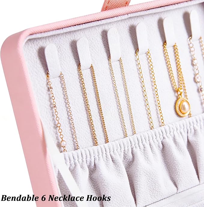 QBestry All-in-One Travel Jewelry Organizer for Women Pink | Small Jewelry Box with 68 Earring Holes | Compact Portable Jewelry Case for Earrings, Rings, Necklaces | Perfect Gifts for Mom Wife Girls - Image 3