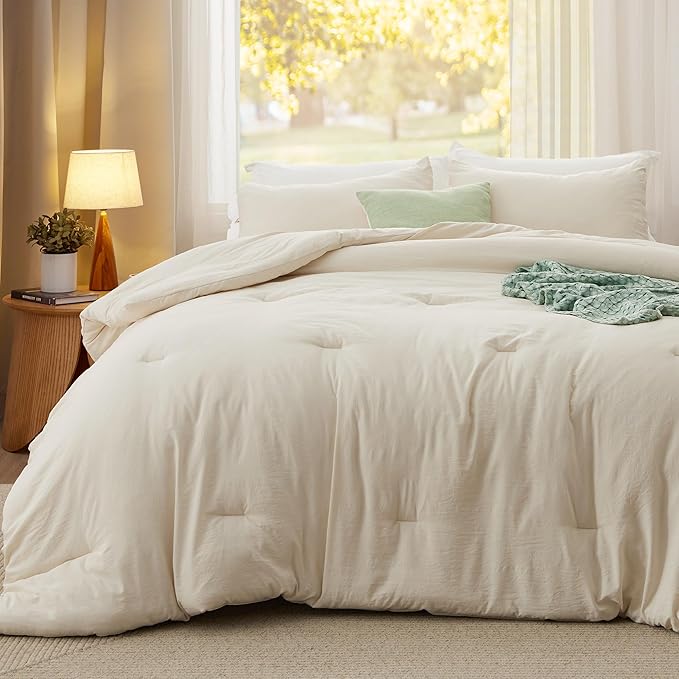 Bedsure King Comforter Set, Cream Soft Prewashed Bedding for All Seasons, 3 Pieces GentleSoft™ Bed Set, 1 Lightweight Comforter (104"x90") and 2 Pillowcases (20"x36")