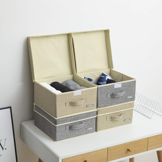 YueYue Foldable Fabric Closet Organizer Bins Box Storage - 2 Pack 12.4 X 12 X 6.7 Inch Storage Bins With Lids Boxes Linen - Bins Storage Box Collapsible Cloth Pack Lid - Image 2