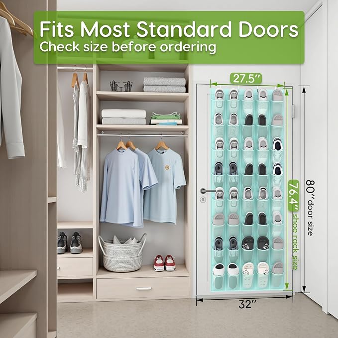 Unjumbly Over the Door Shoe Organizer with 40 Large Breathable Mesh Pockets, Space Saving Shoe Holder, Hanging Shoe Rack for Entryway Bedroom Closet Storage (Mint Blue, 40 Pockets) - Image 4