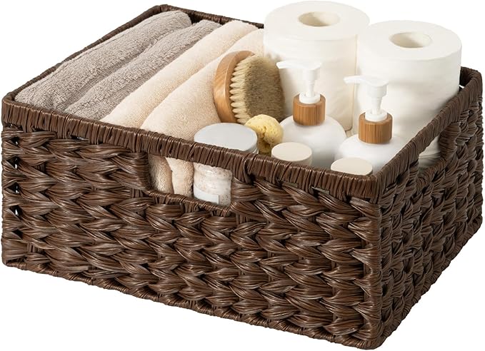 GRANNY SAYS Wicker Storage Baskets for Shelves, Waterproof Wicker Baskets for Organizing, Woven Basket for Shelves, Decorative Basket for Pantry, Brown by GRANNYSAYS