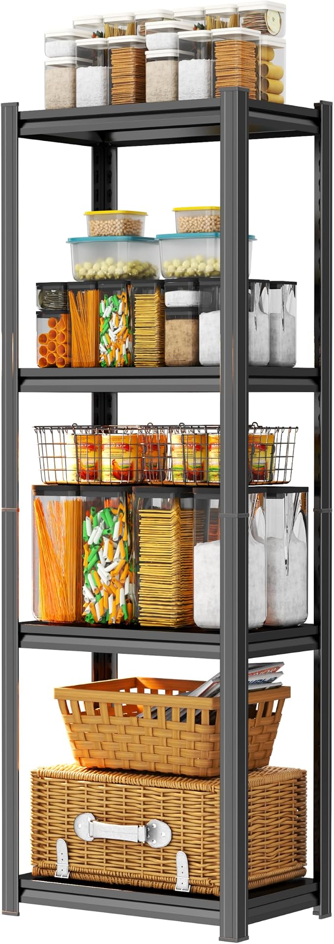 PRESTELION 54" H Metal Shelf Metal Storage Shelves 4-Tier Garage Shelving Unit Adjustable Shelf for Basement, Warehouse, Pantry, Closet, Kitchen 54" H x 15.8" W x 9.8" D, Black by PRESTELION
