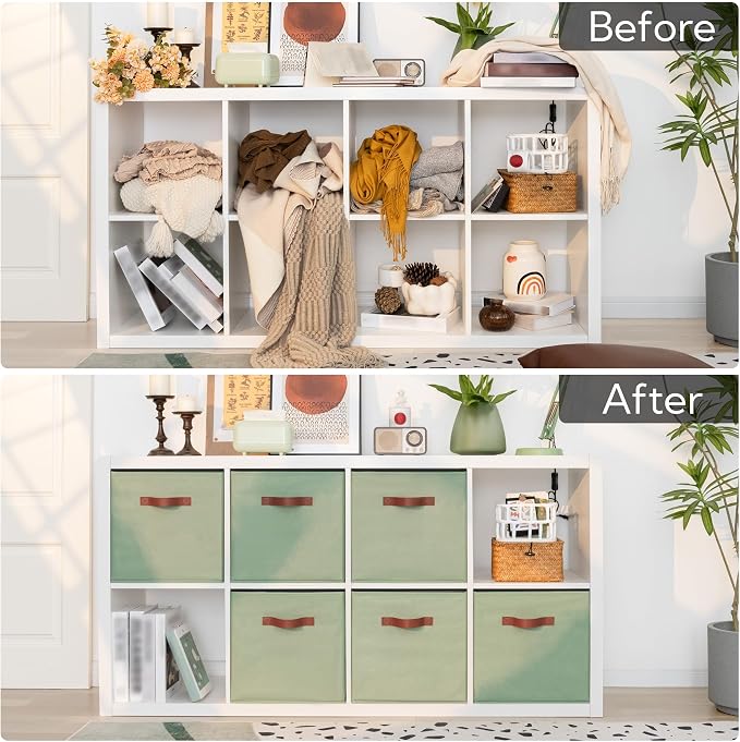 GRANNY SAYS 13 Inch Storage Cubes Organizer, Decorative Cube Storage Bins, Fabric Storage Bins with PU Handles, Collapsible Cubes Bins, Storage Cubes for Shelves, Closet, Sage Green, 6-Pack - Image 7