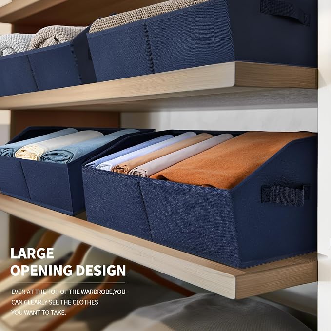 Homsorout Closet Baskets for Shelves Trapezoid - Decorative Storage Baskets with Handle, Closet Bins for Organization, Shelf Storage Bins for Clothes, Books, Home, Office, 3 Pack, Navy Blue - Image 3