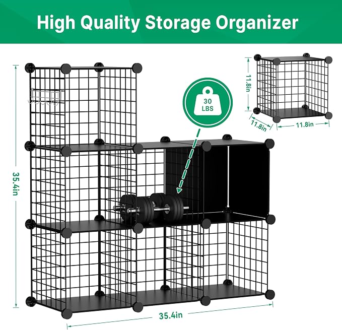 Wire Cube Storage Organizer, 6 Cubes Converted into 7 Cubes, Sturdy Metal Grids Storage Shelf Closet Shelving Units and Storage, Shelves for Bedroom LIvingroom Office - Image 3