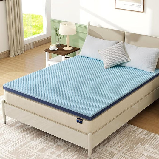 3 Inch Mattress Topper Queen Reversible Extra Firm Mattress Topper & Cooling Gel Egg Crate Foam for Back Pain Relief Sagging Mattress Support