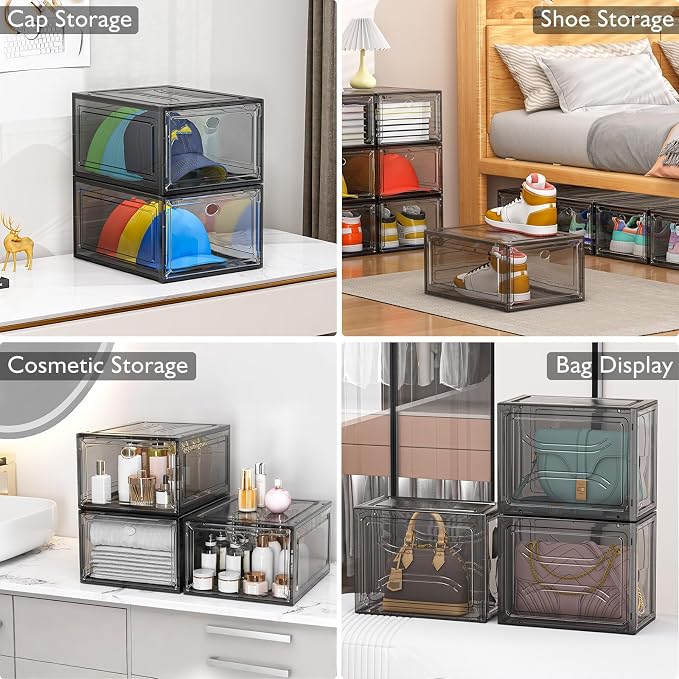 7 code Large Clear Shoe Boxes Organizer【Thicker Material】 Stronger Shoe Box with Magnetic Door, Stackable Shoe Storage Box for Closet, Foldable Space-Saving Storage Bins Shoe Cabinet, Black 9-Pack - Image 7