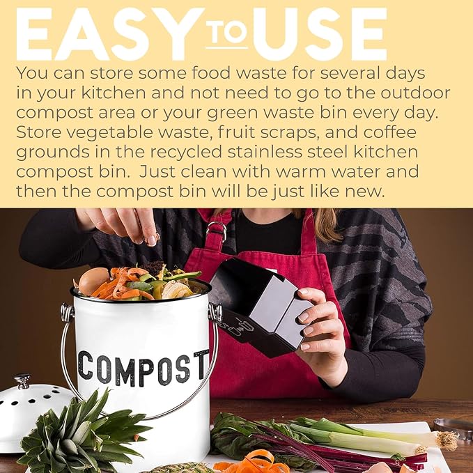 EPICA Countertop Compost Bin Kitchen | 1.3 Gallon | Odorless Composting Bin with Carbon Filters | Indoor Compost Bin with Lid | Stainless Steel Kitchen Composter for Food Scraps & Waste Recycling - Image 9