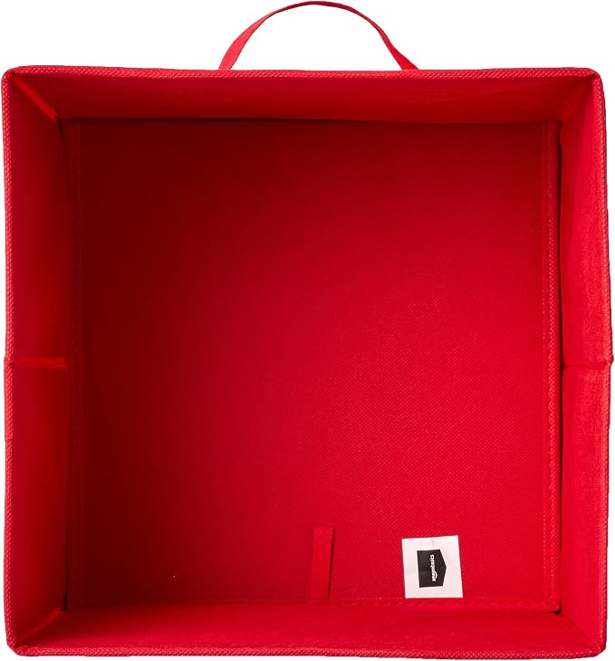Amazon Basics Collapsible Fabric Storage Bins with Handles, Cube Organizer, Home Organization, 10.5"x10.5"x11", Red, 6-Pack - Image 3