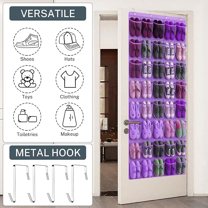 40-Pocket Over the Door Shoe Organizer - Large Mesh Pocket Hanging Shoe Organizer,Behind the Door Shoes Storage Holder Hanger - Image 2