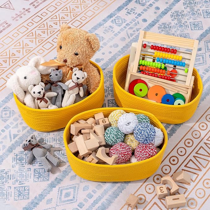 CubesLand Cube Shelf Closet Storage Baskets Bins Set 2,Woven Basket for Organizing/Storage,Long-lasting &Skin-friendly Toy Storage Basket Bin,Stylish Room Decor Basket,Yellow Cotton Rope Basket - Image 2