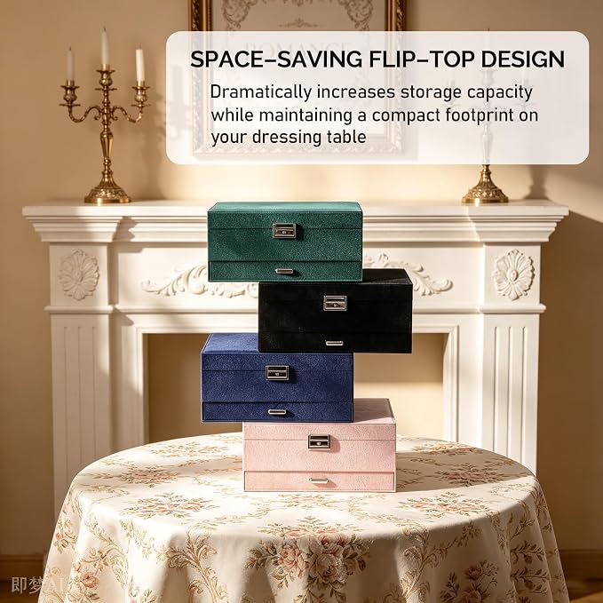 Jewelry Organizer Box for Women Girls, Jewelry Box 3-Tier Jewelry Display Case and Organizer,Lockable Jewelry Display Case Anti Tarnish,Varying Compartments for Necklaces, Bracelets, Rings - Image 7